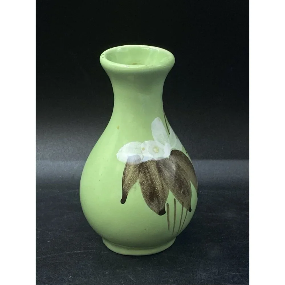 Mini Charcon Ceramic Floral 4” Bud Vase Chartreuse Green